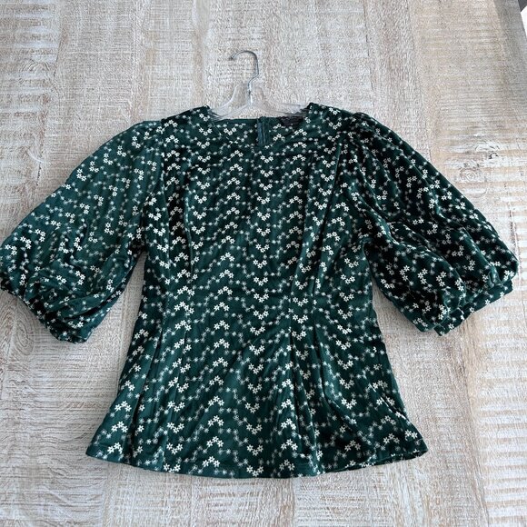 Gracia Womens Floral Velvet Peplum Short Sleeves Top/Blouse/Shirt Size Small - Picture 3 of 11